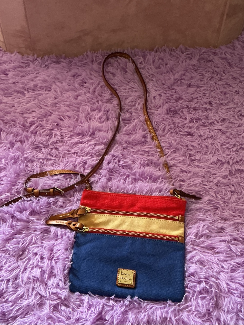 Dooney & Bourke Red, Gold & Navy Tricolor Crossbody Bag
